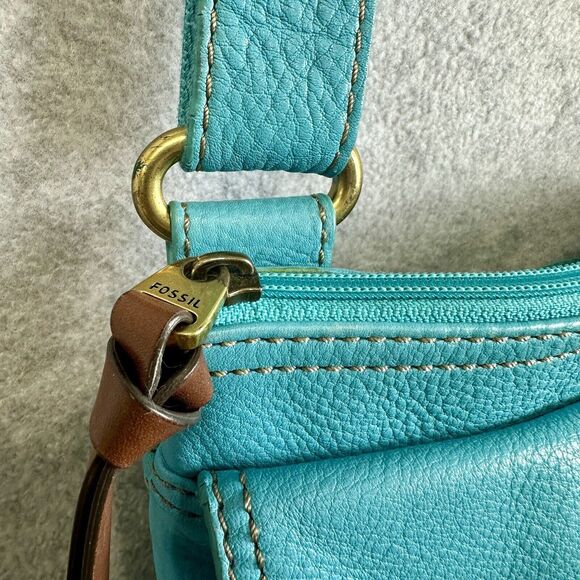 Fossil Morgan Crossbody Handbag Leather Purse Messenger Bag Turquoise Blue‎ - Picture 5 of 14